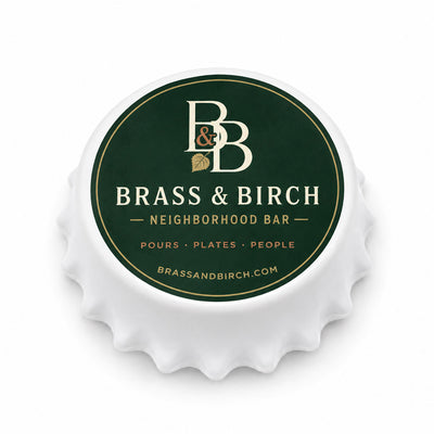 Custom Bar Logo custom logo bottle opener magnet - front view of the printed promotional magnet