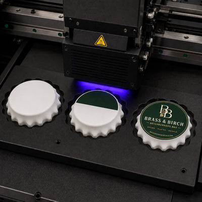 Custom Bar Logo custom logo bottle opener magnet - close-up of the UV printed logo