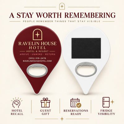 Custom Hotel custom logo bottle opener magnet - front and back of the opener magnet