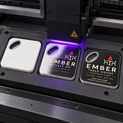 Custom Restaurant custom logo bottle opener magnet - close-up of the UV printed logo