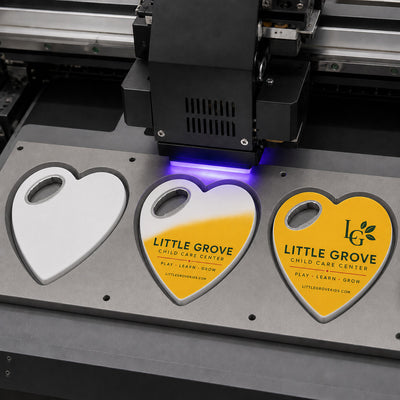 Daycare Center custom logo bottle opener magnet - close-up of the UV printed logo