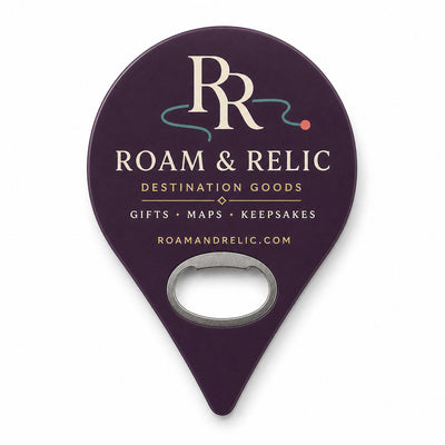 Destination Gift Shop custom logo bottle opener magnet - front view of the printed promotional magnet