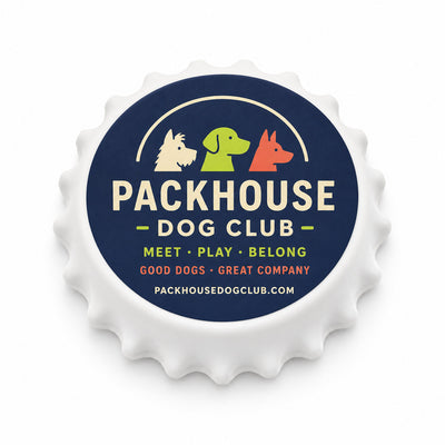 Dog Club custom logo bottle opener magnet - front view of the printed promotional magnet