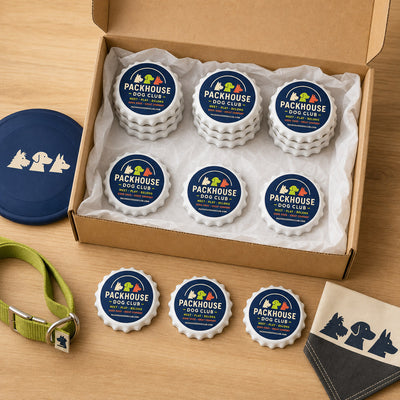 Dog Club custom logo bottle opener magnet - bulk order prepared for packing