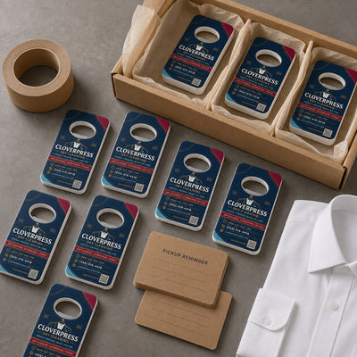 Dry Cleaner custom logo bottle opener magnet - bulk order laid out before packing