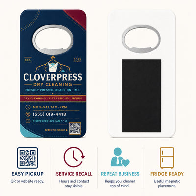 Dry Cleaner custom logo bottle opener magnet - product features