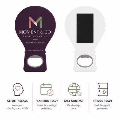Event Planner custom logo bottle opener magnet - product features