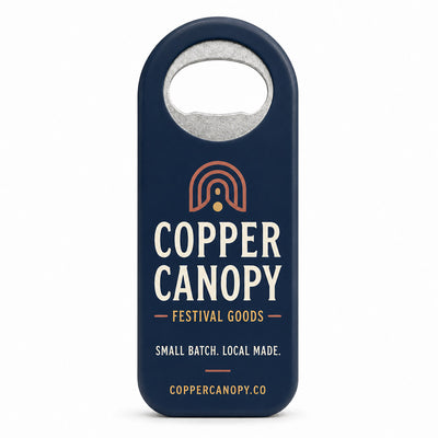 Festival Vendor custom logo bottle opener magnet - front view of the printed promotional magnet