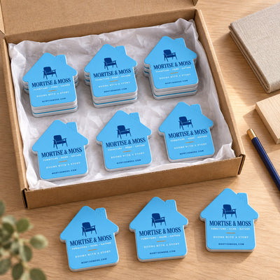 Furniture Store custom logo bottle opener magnet - bulk order laid out before packing