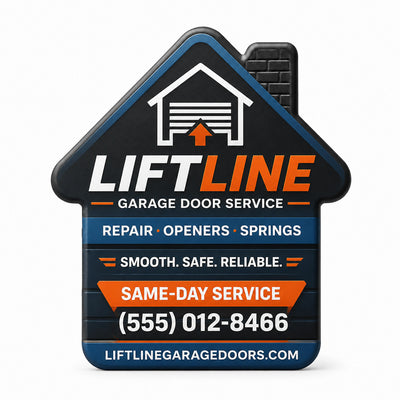 Garage Door custom logo bottle opener magnet - front view of the printed promotional magnet