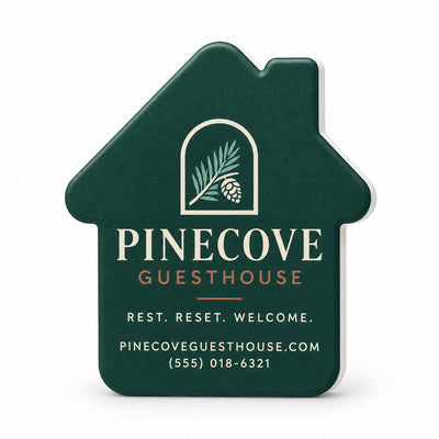 Guesthouse custom logo bottle opener magnet - front view of the printed promotional magnet