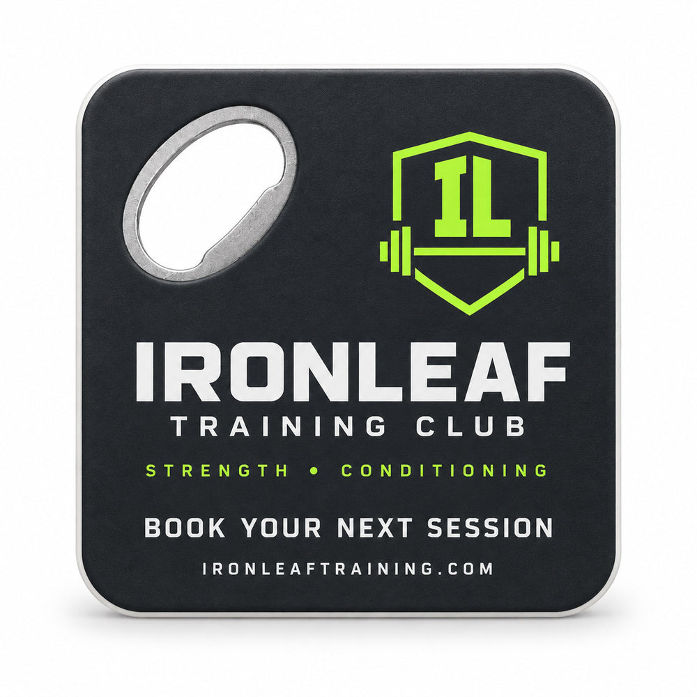 Gym Logo custom logo bottle opener magnet - front view of the printed promotional magnet