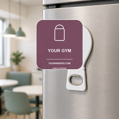 Gym Logo Bottle Opener Magnets — lifestyle product mockup