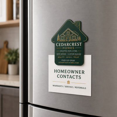 Home Builder Promotional custom logo bottle opener magnet - held on a refrigerator door by its magnetic back