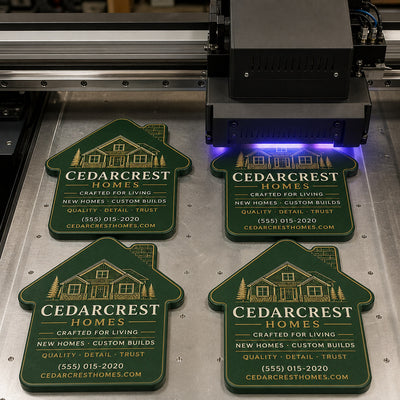 Home Builder Promotional custom logo bottle opener magnet - close-up of the UV printed logo