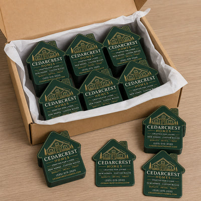 Home Builder Promotional custom logo bottle opener magnet - bulk order laid out before packing