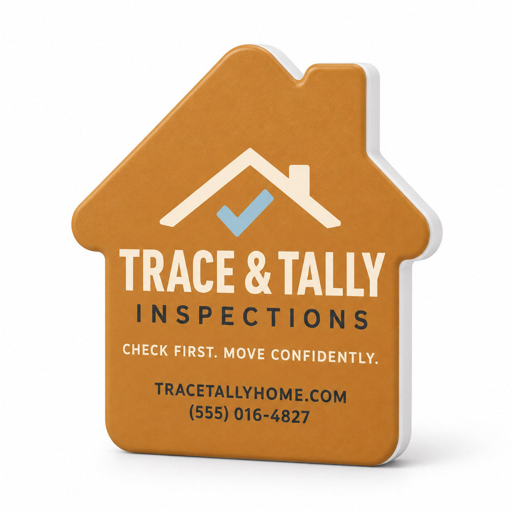 Home Inspector custom logo bottle opener magnet - front view of the printed promotional magnet