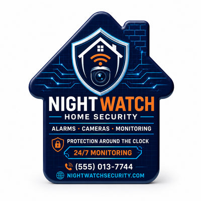 Home Security custom logo bottle opener magnet - front view of the printed promotional magnet