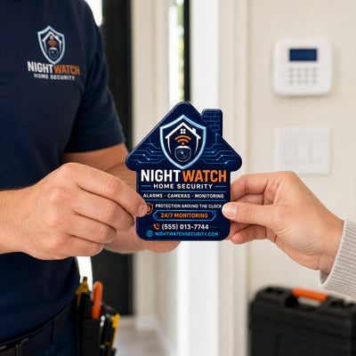 Home Security custom logo bottle opener magnet - handed to a customer after a service call