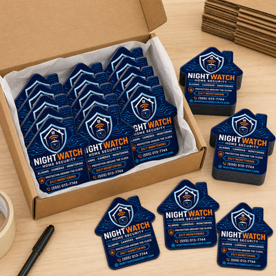 Home Security custom logo bottle opener magnet - bulk order laid out before packing