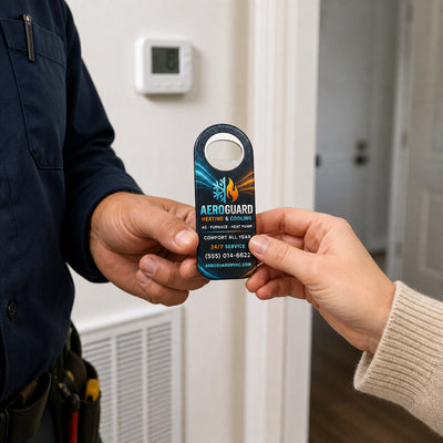 HVAC Service custom logo bottle opener magnet - handed to a customer after a service call