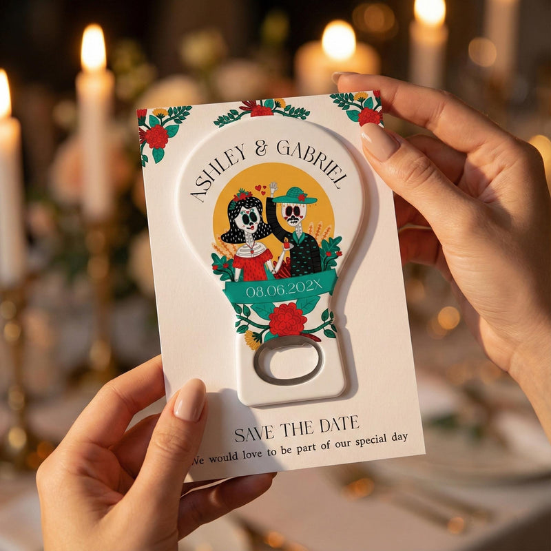 Day of the Dead Skeleton Couple Wedding Bottle Opener Magnets