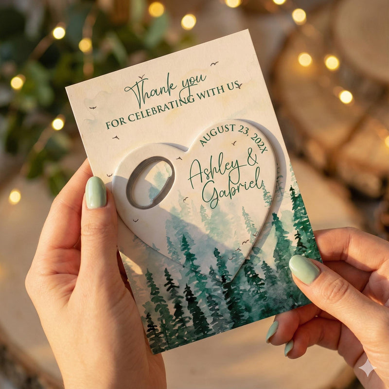 Forest Theme Heart Shape Wedding Bottle Opener Magnets