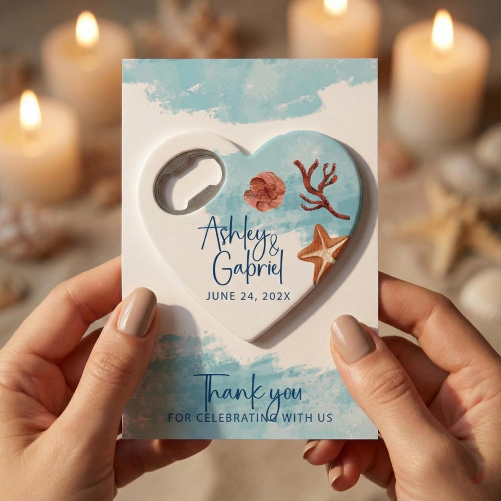 Beach Nautical Heart Seaside wedding bottle opener magnet — featured product view