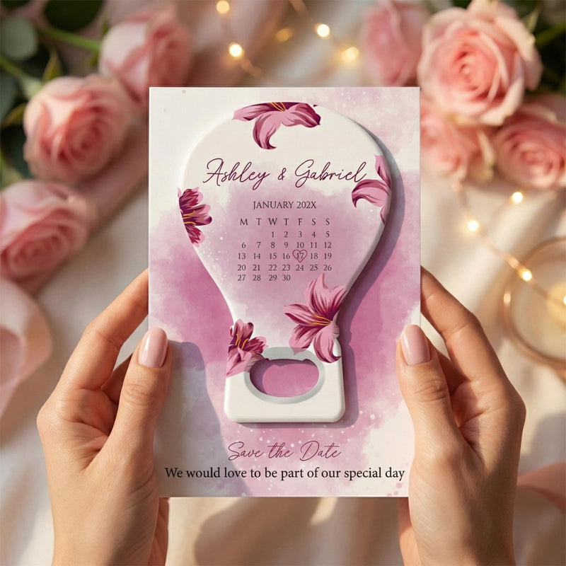 Floral Calendar Save the Date Bottle Opener Magnets