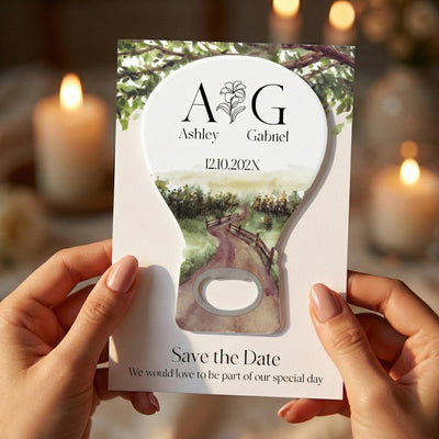 Garden Path Heart save the date bottle opener magnet — featured product view