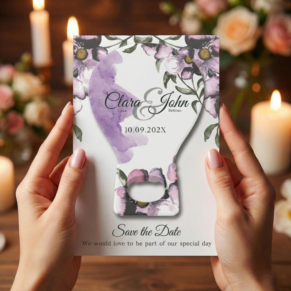Floral save the date bottle opener magnet — featured product view