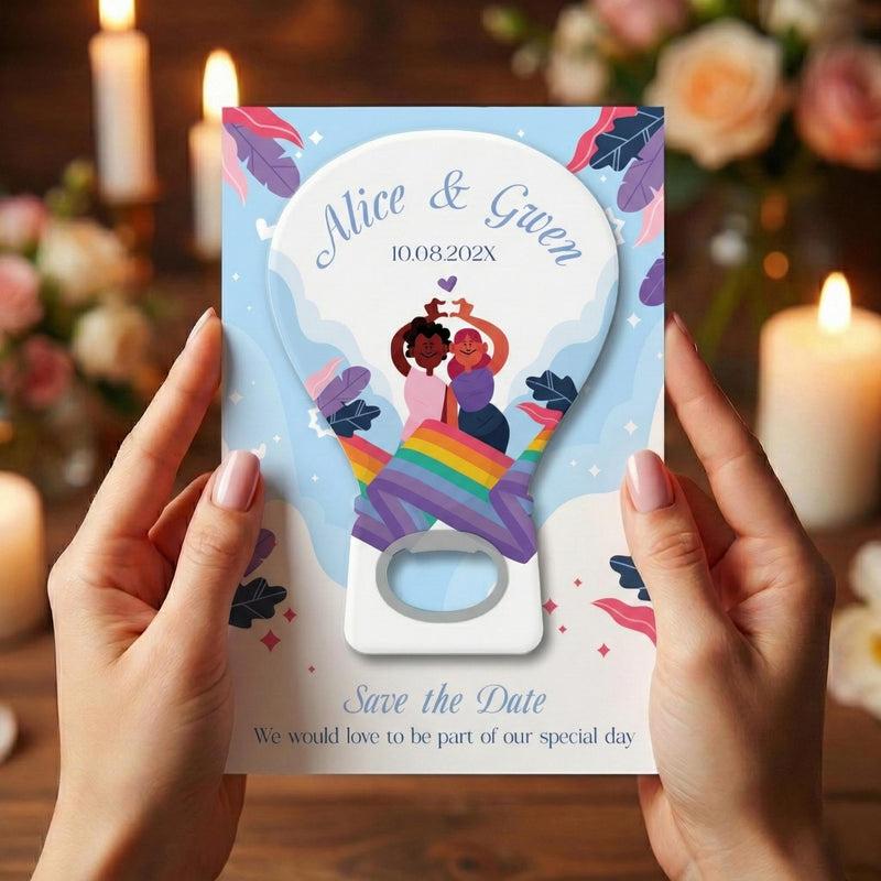 LGBTQ Pride Save the Date Bottle Opener Magnets