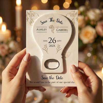 Modern Floral Initials save the date bottle opener magnet — featured product view