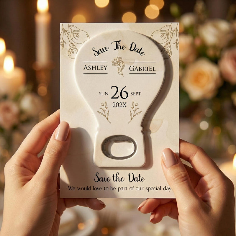 Modern Floral Initials Save the Date Bottle Opener Magnets
