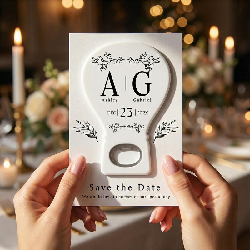 Modern Light Bulb Save the Date Bottle Opener Magnets