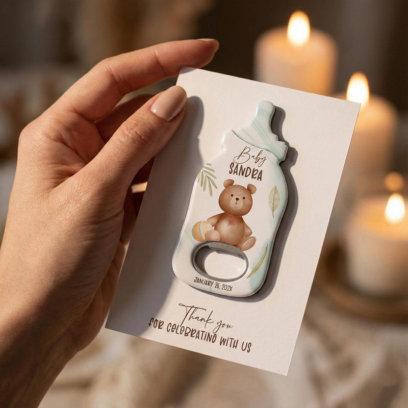 Minimal Teddy Bear Baby Shower Bottle Opener Magnets