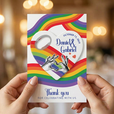 Rainbow Pride Heart wedding bottle opener magnet — featured product view