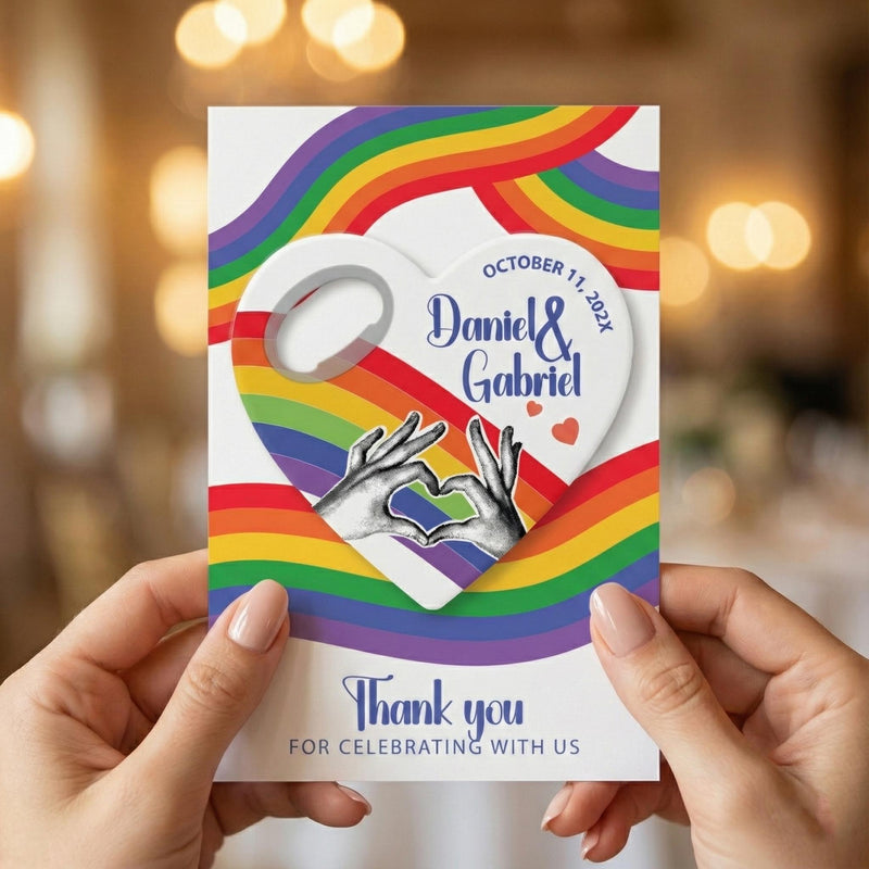 Rainbow Pride Heart Wedding Bottle Opener Magnets