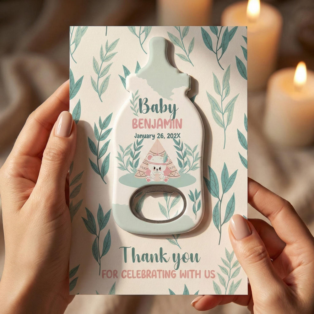 Sage Leaf baby shower bottle opener magnet — featured product view