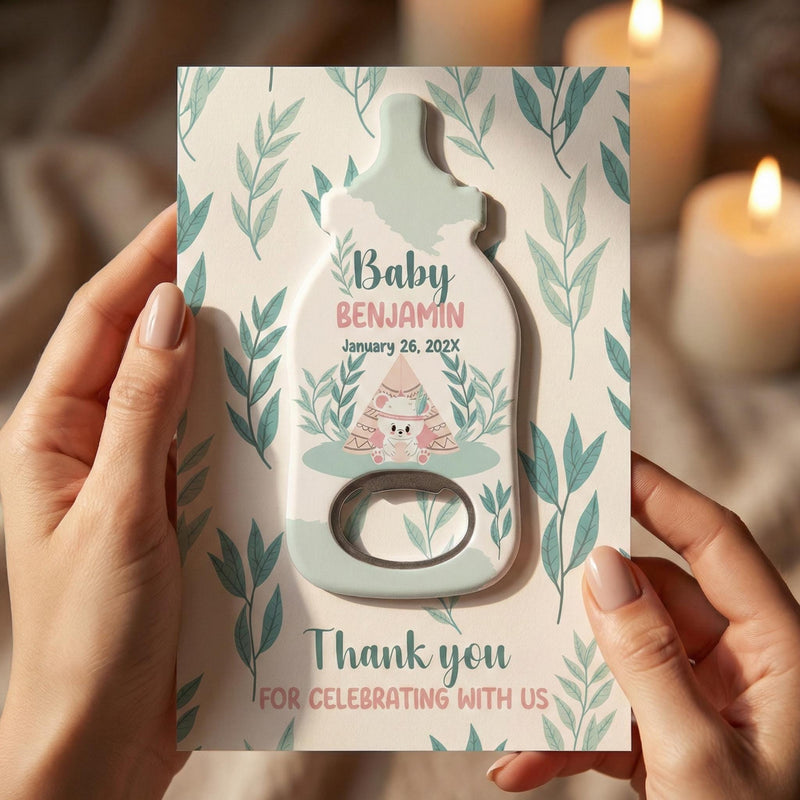 Sage Leaf Baby Shower Bottle Opener Magnets