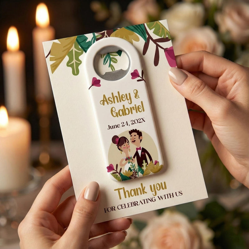 Couple Illustration Wedding Bottle Opener Magnets
