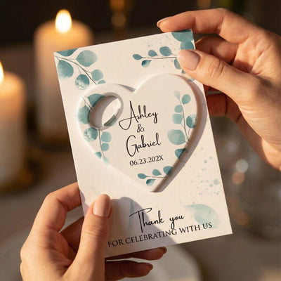 Heart Shaped Elegant Eucalyptus wedding bottle opener magnet — featured product view