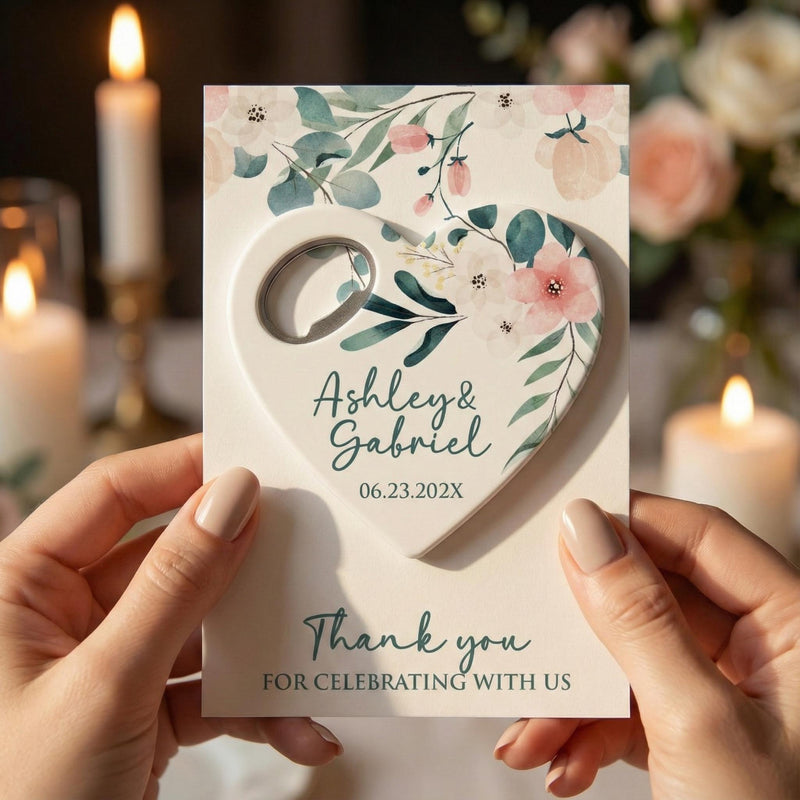 Heart Floral Wedding Bottle Opener Magnets