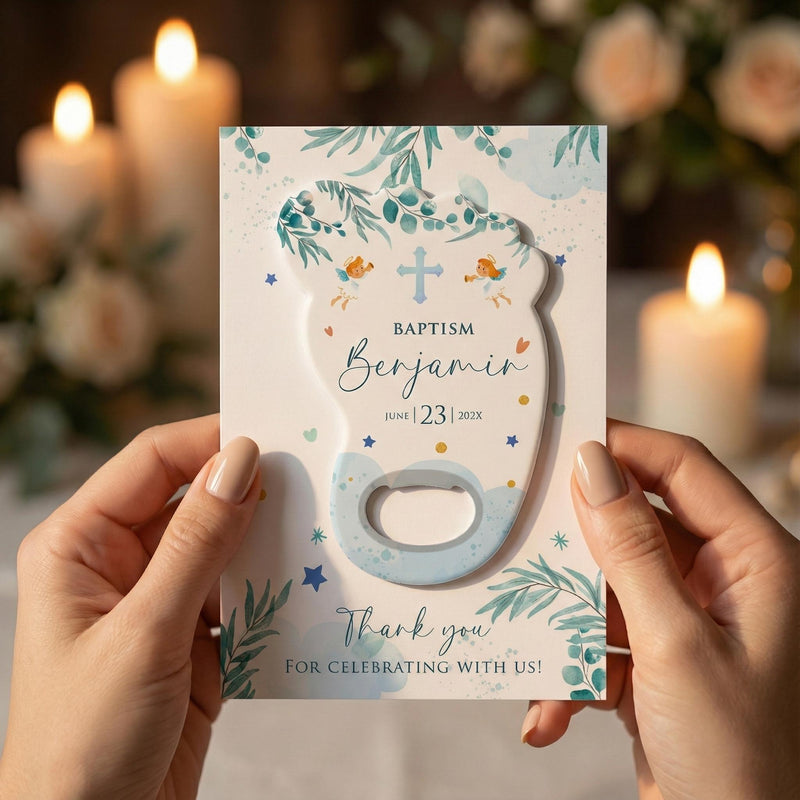 Blue Floral Angel Baptism Bottle Opener Magnets