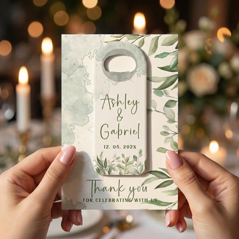 Greenery Modern Wedding Bottle Opener Magnets