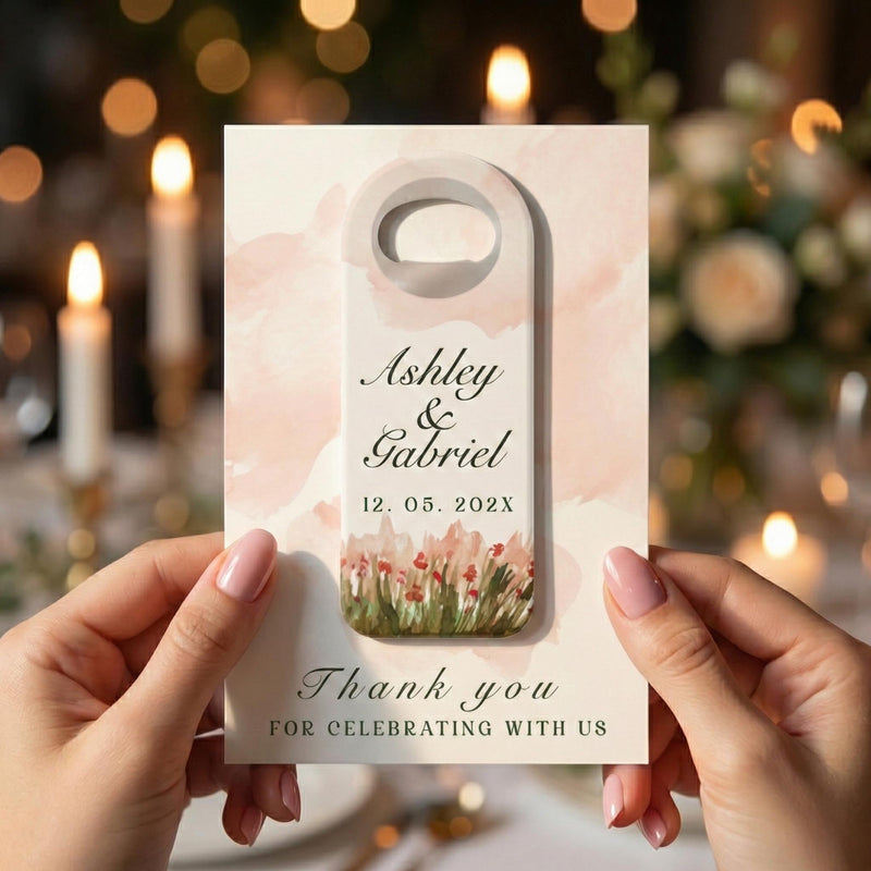 Blush Wildflower Meadow Wedding Bottle Opener Magnets