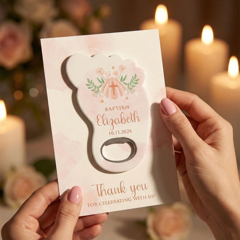 Foot Shape Floral Baptism Bottle Opener Magnets