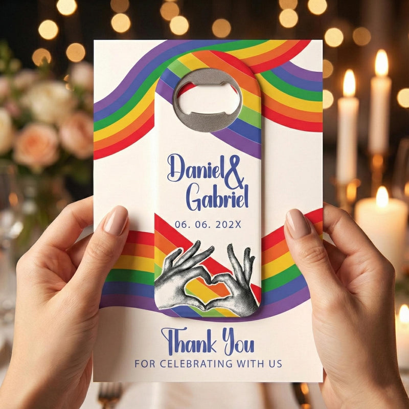 Rainbow Pride Daniel Gabriel Heart Wedding Bottle Opener Magnets