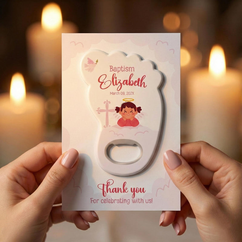 Girl Angel Footprint Baptism Bottle Opener Magnets
