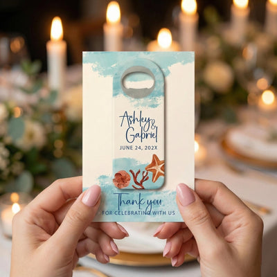 Tropical Beach Sea Star wedding bottle opener magnet — featured product view